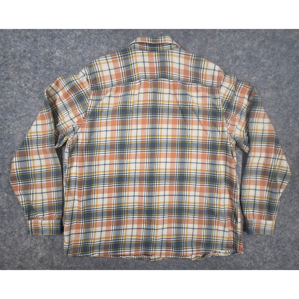 Patagonia Mens Fjord Flannel Shirt XL Organic Cotton Plaid Orange Blue LS